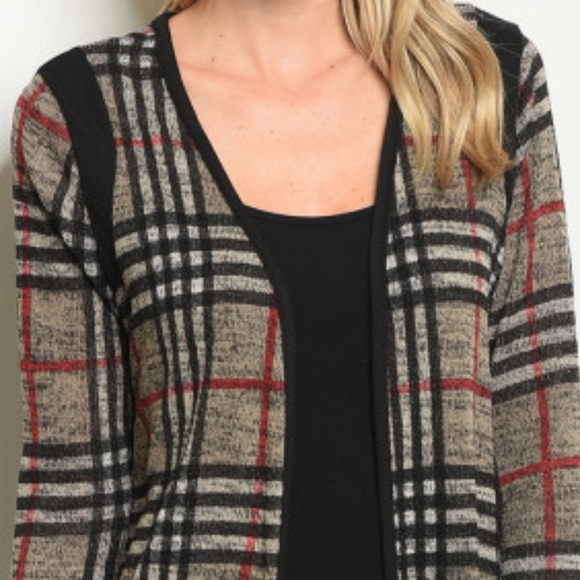 TAUPE BLACK CHECKERED CARDIGAN - Picture 2 of 6
